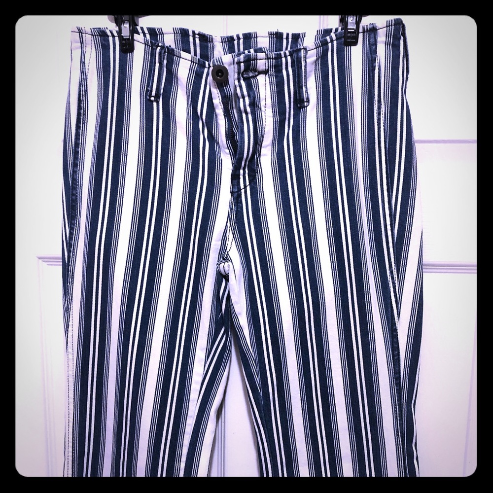 Free people- dark blue/white stripes bell bottoms